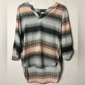 Cato Pink, Black, & Gray 3/4 Sleeve High-Low Abstract Tunic Top Size Medium